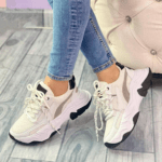 Tenis Blanco Beige Suela Alta